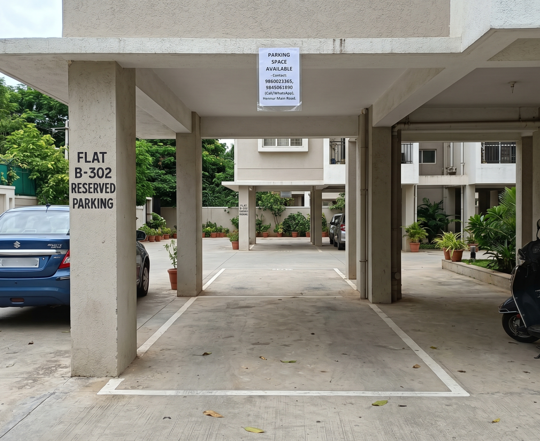 Apartment Parking Space Available in Hennur, Bangalore