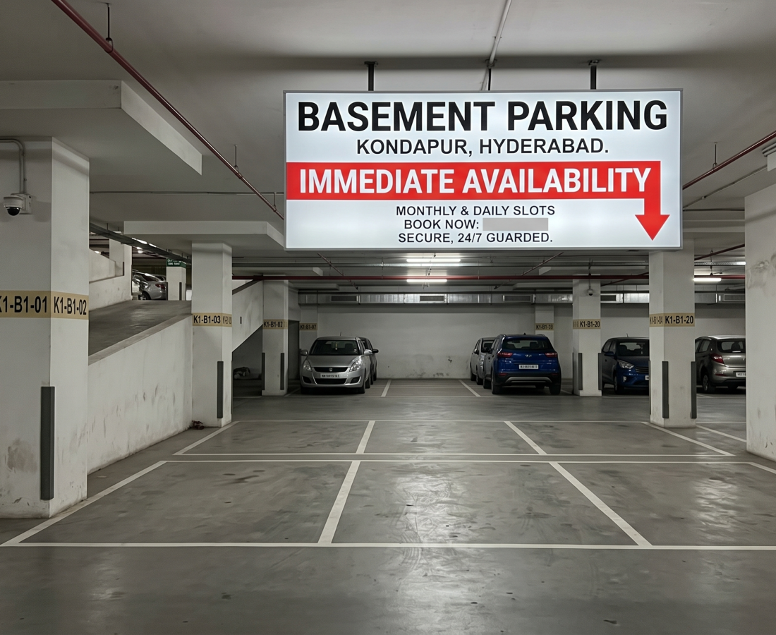 Basement Parking in Kondapur, Hyderabad — Immediate Availability