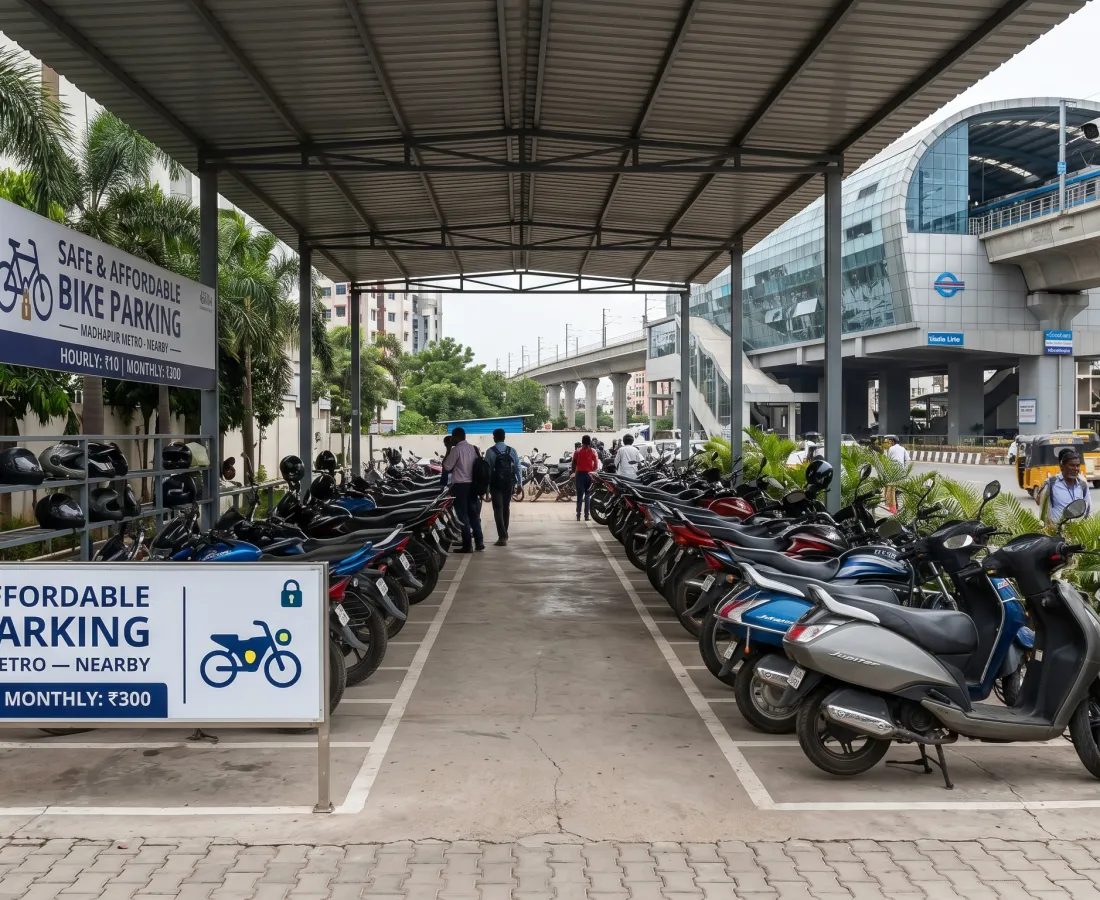 Bike Parking Near Madhapur Metro, Hyderabad — Safe and Affordable
